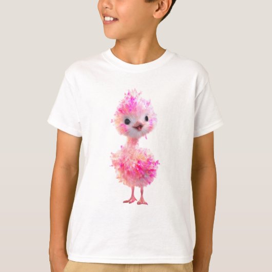 愛らしいふわふわピンクのダチョウの雛 子供 Tシャツ (正面)