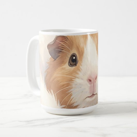 愛らしいふわふわモルモットの肖像画 コーヒーマグカップ (正面左)