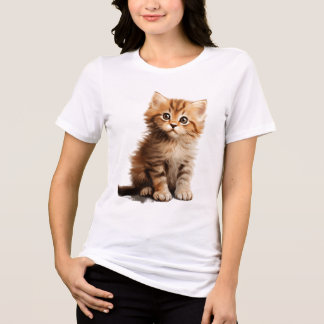 愛らしいふわふわ子猫のグラフィック ホワイトTシャツ トライブレンドTシャツ