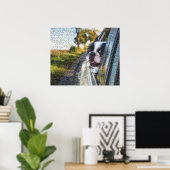 愛らしいぶら下がった犬が窓からモザイク ポスター (ホームオフィス)