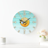 愛らしいまばたきのEmojiは常に幸せ顔です ラージ壁時計 (ホーム)