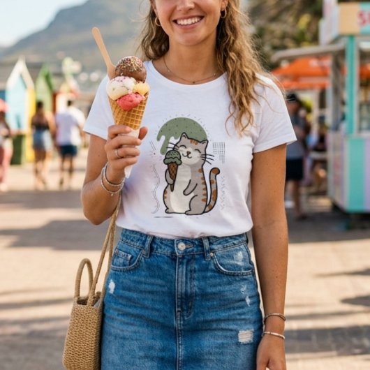 愛らしいアイスクリームを持つ猫 トライブレンドTシャツ