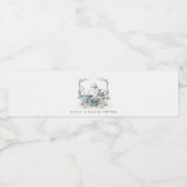 愛らしいアクアブルーの花柄ティーポット Crest ブライダルシャワー ペットボトルラベル (シングルラベル)