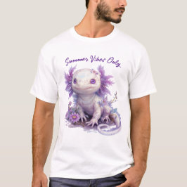 愛らしいアクソロトルキャラクターと夏文字デザイン Tシャツ