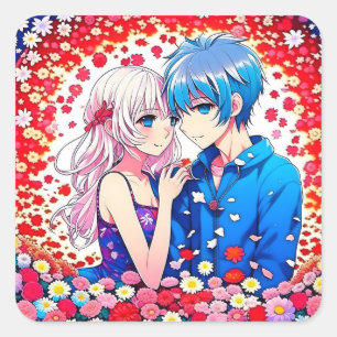 愛らしいアニメカップルロマンチック スクエアシール