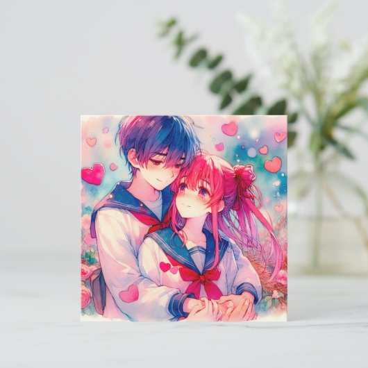 愛らしいアニメパーソナライズされたをテーマにしたバレンタインデー カード (スタンド正面)