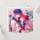 愛らしいアニメパーソナライズされたをテーマにしたバレンタインデー カード (正面/裏面インサイチュ)