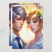 愛らしいアニメ結婚カップル 招待状 (正面/裏面)