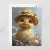 愛らしいアヒルの麦わら帽子イースター卵の花 ポストカード (正面/裏面)