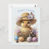 愛らしいアヒルの麦わら帽子イースター卵の花 ポストカード (正面/裏面)