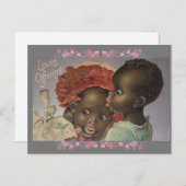 愛らしいアフリカンアメリカンキッズヴィンテージバレンタイン ポストカード (正面/裏面)