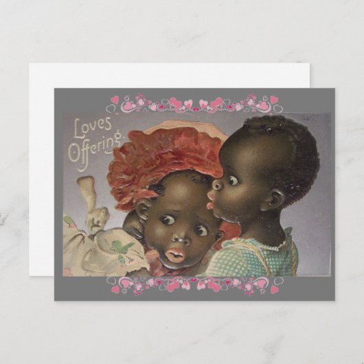 愛らしいアフリカンアメリカンキッズヴィンテージバレンタイン ポストカード (正面/裏面)