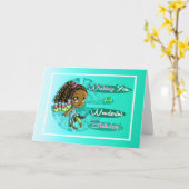 愛らしいアフリカ系アメリカンガール誕生日カード カード (黄色い花)