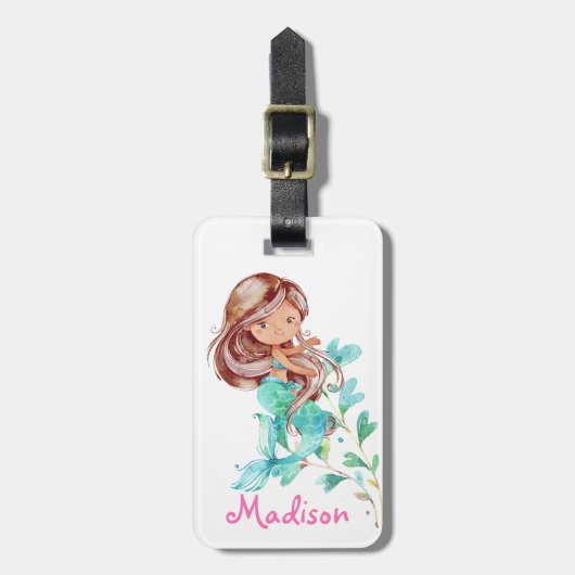 愛らしいアフリカ系アメリカ人の人魚の娘 ラゲッジタグ (正面縦)