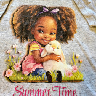 愛らしいアフリカ系アメリカ人の女の子とペットのウサギ トライブレンドＴシャツ
