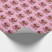 愛らしいアフリカ系アメリカ人の女の子と子犬のクリスマス ラッピングペーパー (角)