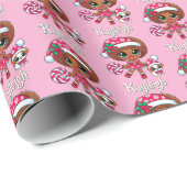 愛らしいアフリカ系アメリカ人の女の子と子犬のクリスマス ラッピングペーパー (ロールコーナー)