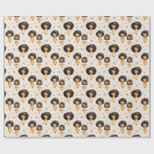 愛らしいアフリカ系アメリカ人の少女と金色の花 ラッピングペーパー (フラット)