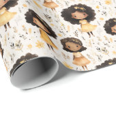 愛らしいアフリカ系アメリカ人の少女と金色の花 ラッピングペーパー (ロールコーナー)