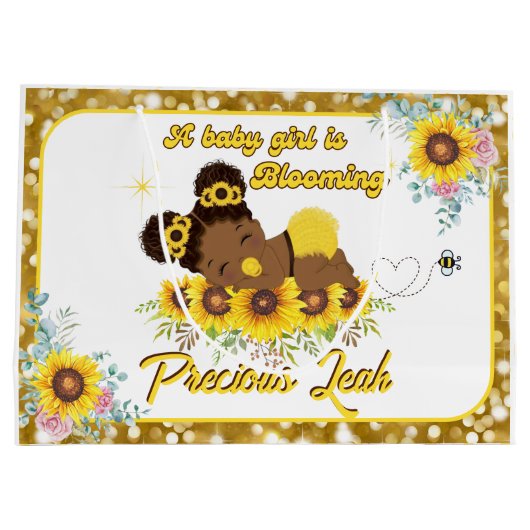 愛らしいアフリカ系アメリカ人ひまわり赤ちゃんシャワー ラージペーパーバッグ (裏面)