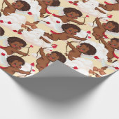 愛らしいアフリカ系アメリカ人ケルブハート ラッピングペーパー (角)
