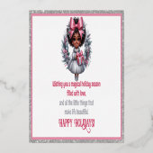 愛らしいアフロガールピンク&シルバークリスマスリース 箔シーズンカード (裏面)