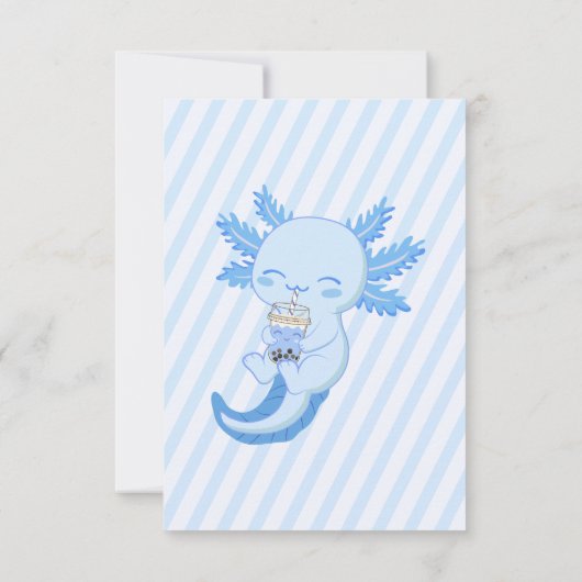 愛らしいアホロトル ブルーボバ ティーパーティーキッズ サンキューカード (裏面)