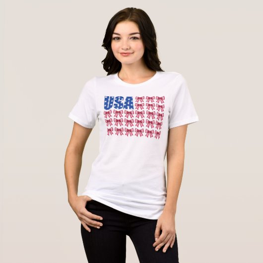 愛らしいアメリカのギンガムコケットボー愛国心 トライブレンドTシャツ (正面全面)