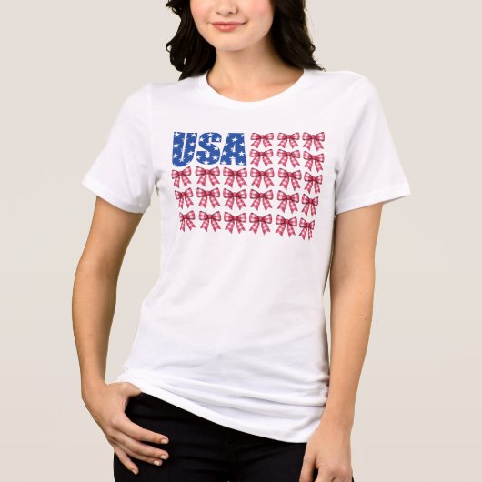 愛らしいアメリカのギンガムコケットボー愛国心 トライブレンドTシャツ (正面)
