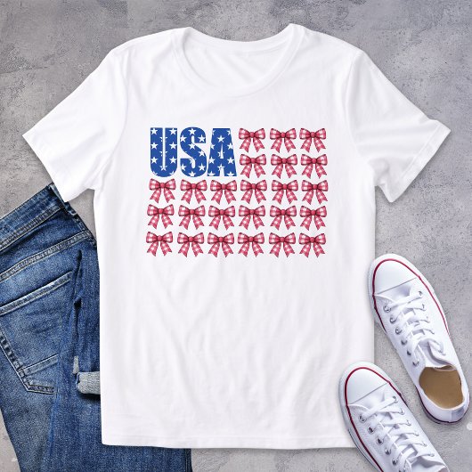 愛らしいアメリカのギンガムコケットボー愛国心 トライブレンドTシャツ