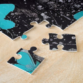 愛らしいアライグマと青い花 ジグソーパズル (側面)