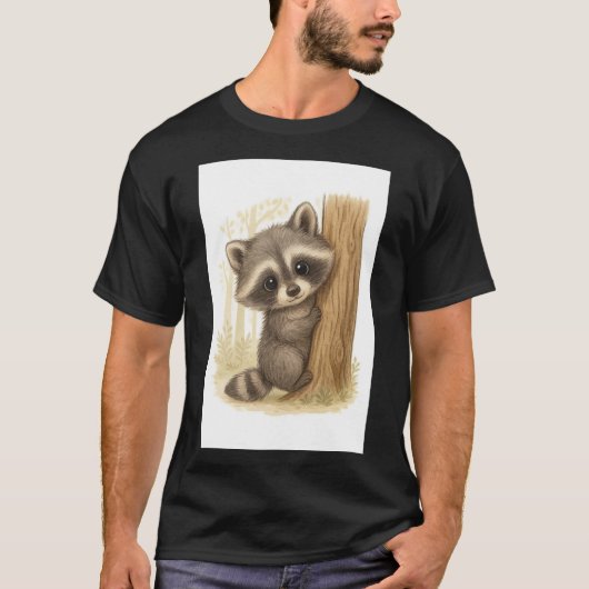 愛らしいアライグマの覗き見Tシャツ Tシャツ (正面)