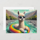 愛らしいアルパカがレインボーカラー浮き浮き ポストカード (正面/裏面)