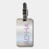 愛らしいアロハハワイアングリッタータートルシルバー ラゲッジタグ (正面縦)