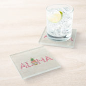 愛らしいアロハハワイアンストライプのパイナップル ガラスコースター (アングル)