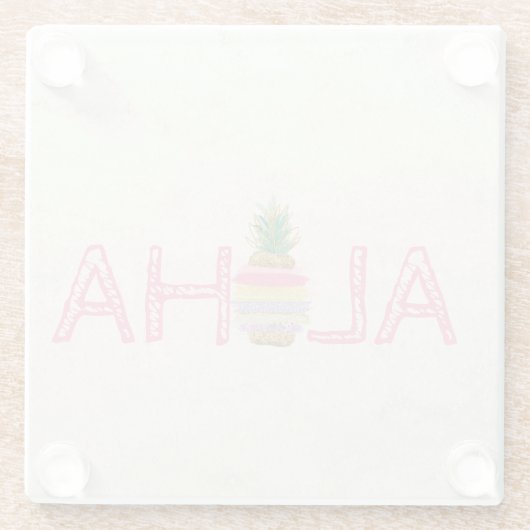 愛らしいアロハハワイアンストライプのパイナップル ガラスコースター (裏面)