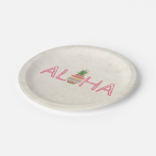 愛らしいアロハハワイアンストライプのパイナップル ペーパープレート (アングル)