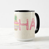 愛らしいアロハハワイアンストライプのパイナップル マグカップ (正面右)