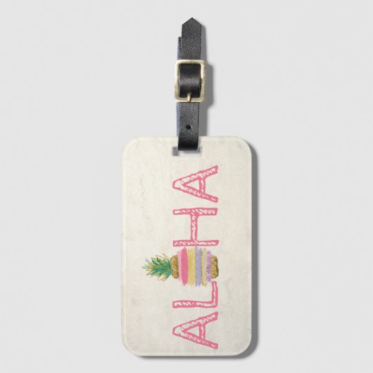 愛らしいアロハハワイアンストライプのパイナップル ラゲッジタグ (正面縦)