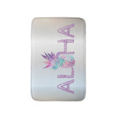 愛らしいアロハハワイアンパイナップルシルバー バスマット (正面縦)