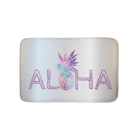 愛らしいアロハハワイアンパイナップルシルバー バスマット (正面)