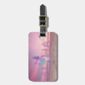 愛らしいアロハハワイアンパイナップルビーチ夕日 ラゲッジタグ (正面縦)