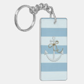 愛らしいアンカー ライトブルーとホワイトのストライプ キーホルダー (正面左)