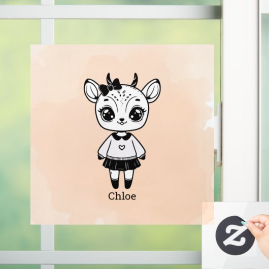 愛らしいアンテロープの女の子 - かわいい落書きデザイン ウィンドウサイン (ホーム)