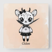 愛らしいアンテロープの少女 - かわいい落書きデザイン スクエア壁時計 (正面)