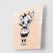 愛らしいアンテロープの少女 - かわいい落書きデザイン スクエア壁時計 (傾斜)