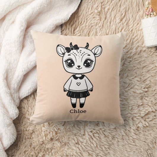 愛らしいアンテロープガール – かわいいドードルデザイン クッション (ブランケット)