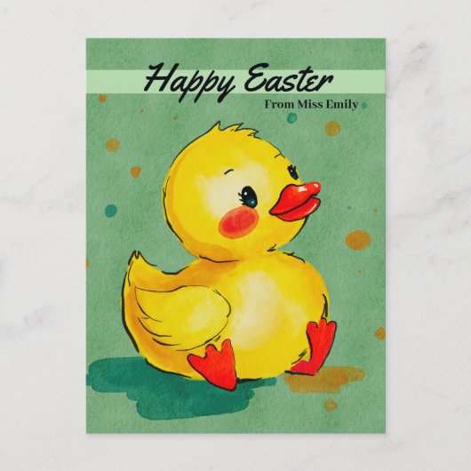 愛らしいイエローアクリングイースタースイートウォーターカラー シーズンポストカード (正面)