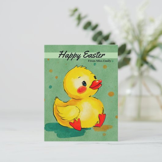 愛らしいイエローアクリングイースタースイートウォーターカラー シーズンポストカード (スタンド正面)