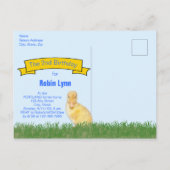 愛らしいイエローアクリングスチャイルドーズ誕生日 インビテーションポストカード (裏面)